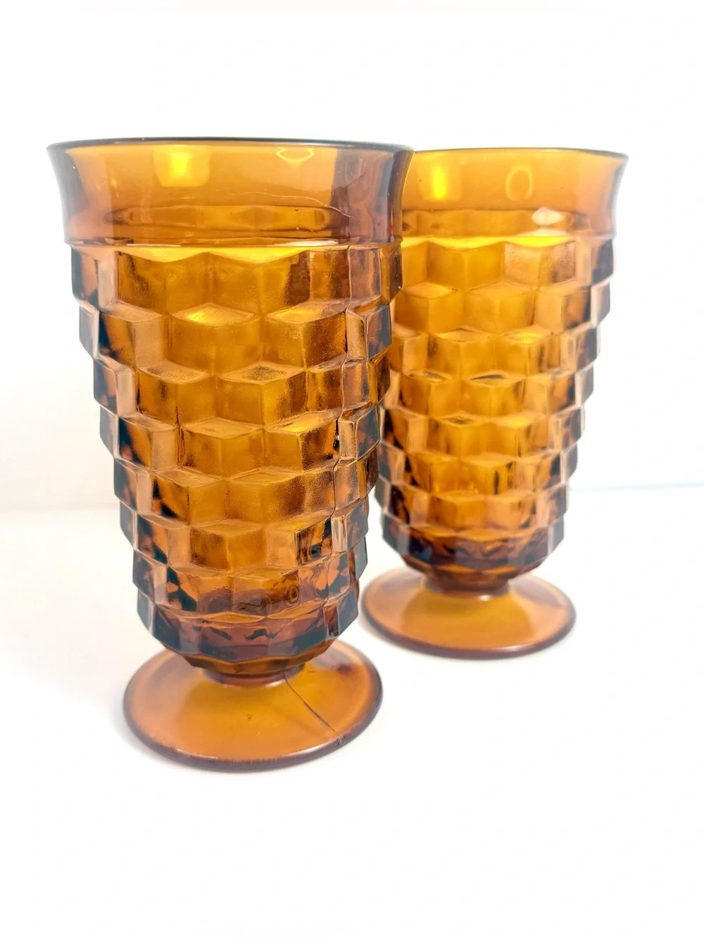 Vintage Mid-Century Modern Indiana Glass Amber Whitehall Goblets 6”  Set of Z